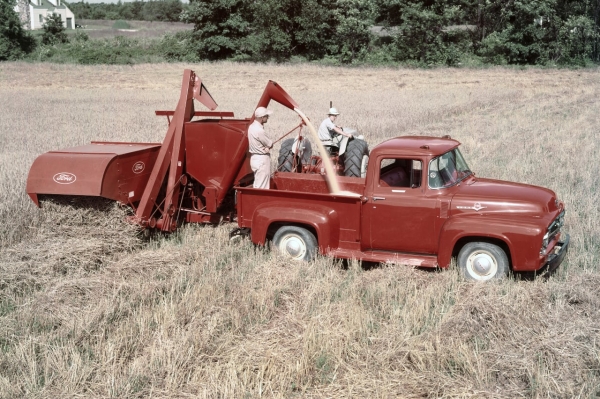 F-시리즈는 전통적으로 농부와 블루 칼라 노동자들의 라이프스타일 자동차였다. 사진은 농기구를 결합한 1956년형 F-100