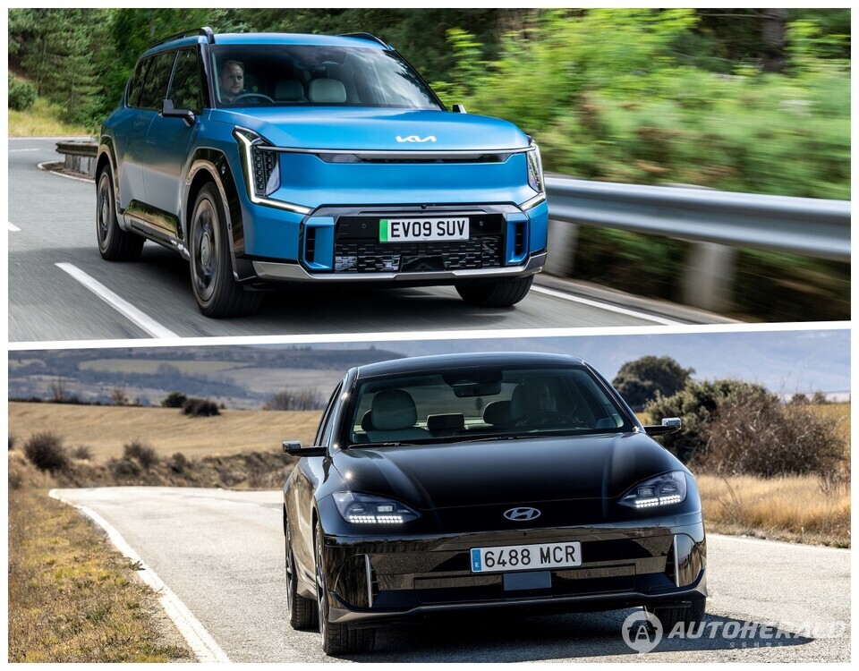 기아 EV9(사진 위)과 현대차 아이오닉 6(사진 아래)가  ‘2024 독일 올해의 차(2024 German Car Of The Year)’에서 각각 럭셔리(Luxury) 부문, 뉴 에너지(New Energy) 부문에 선정되며 독일 올해의 차 최종 후보에 올랐다.