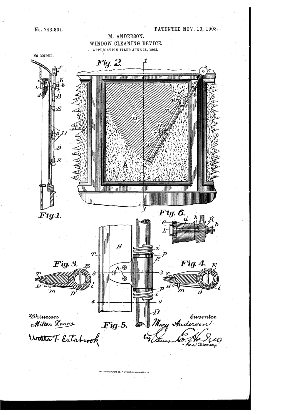 메리 앤더슨(Mary Anderson)이 특허를 출원한 '창문 청소 장치(window cleaning device)'