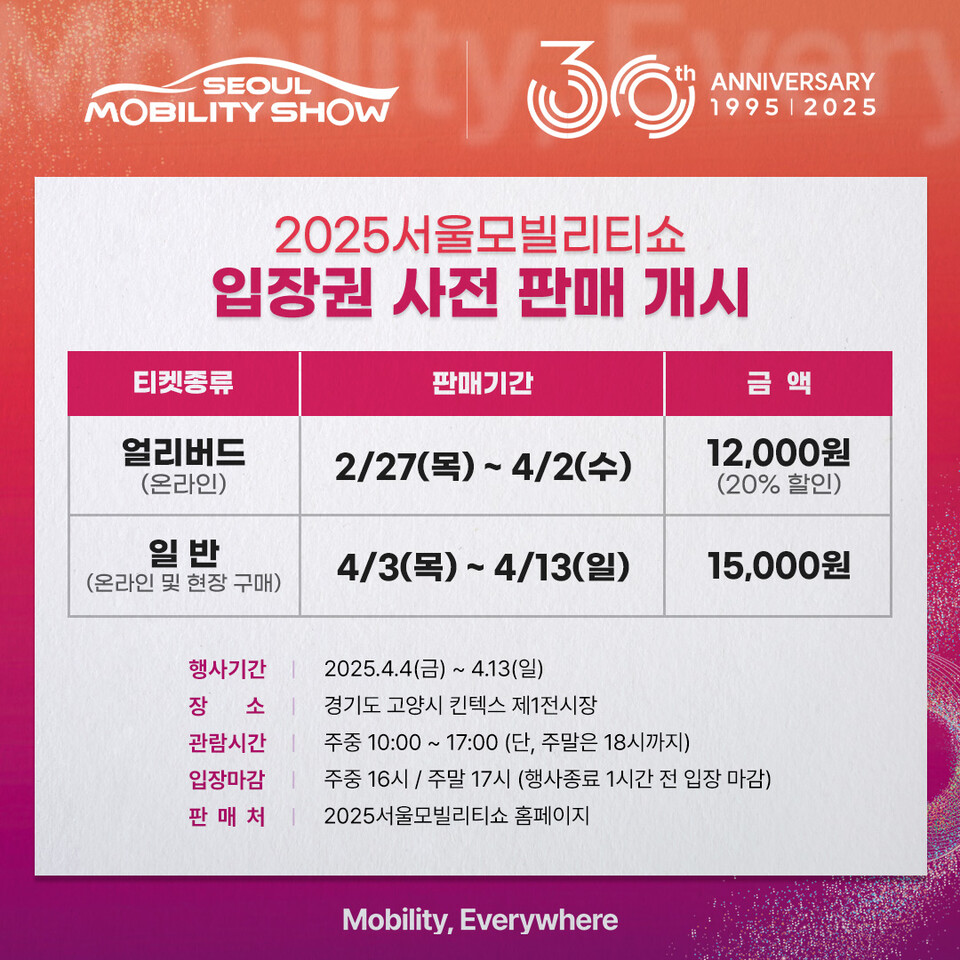 2025 서울모빌리티쇼 입장권 사전 판매 안내