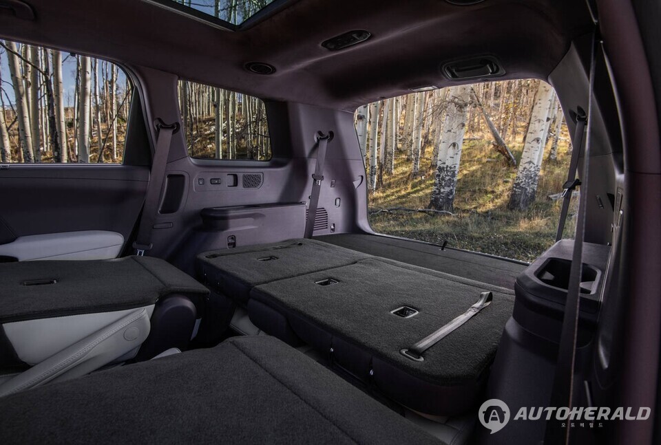 2열과 3열을 모두 접은 상태의 적재 공간. 대형 SUV다운 넉넉한 실내 활용성을 보여준다.(기아 제공)