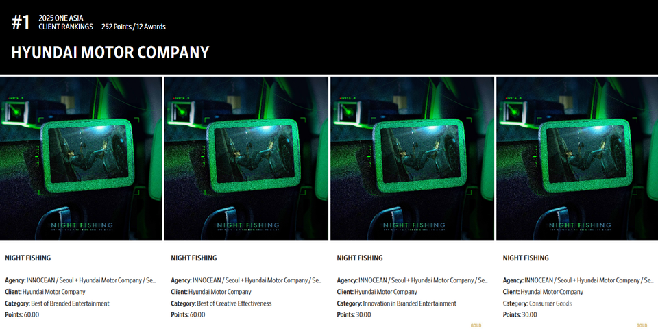 '2025 원 아시아'에서 이노션이 '올해의 에이전시'로 선정되었다. ('더 원 클럽 포 크리에이티비티' 홈페이지 갈무리)